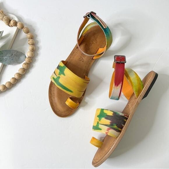 Free People Sun Peaks Leather Sandals Yellow Combo Sz 38 - Picture 1 of 11